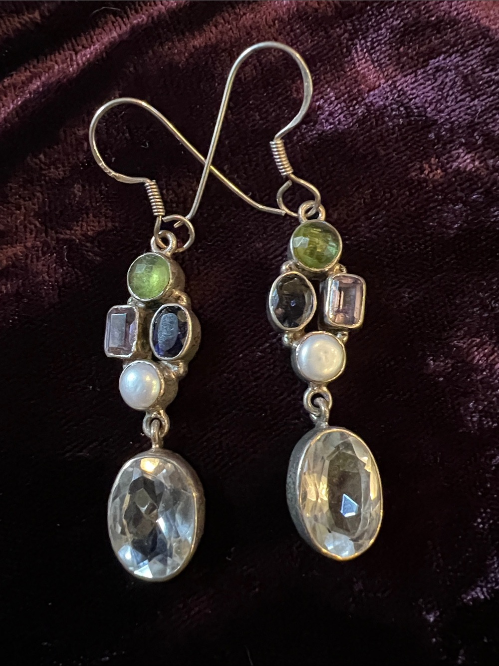 Faceted Crystal drop pierced earrings set  in sterling silver